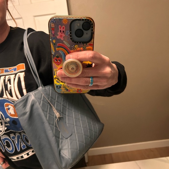 Gray blue quilted leather tote - Picture 9 of 9